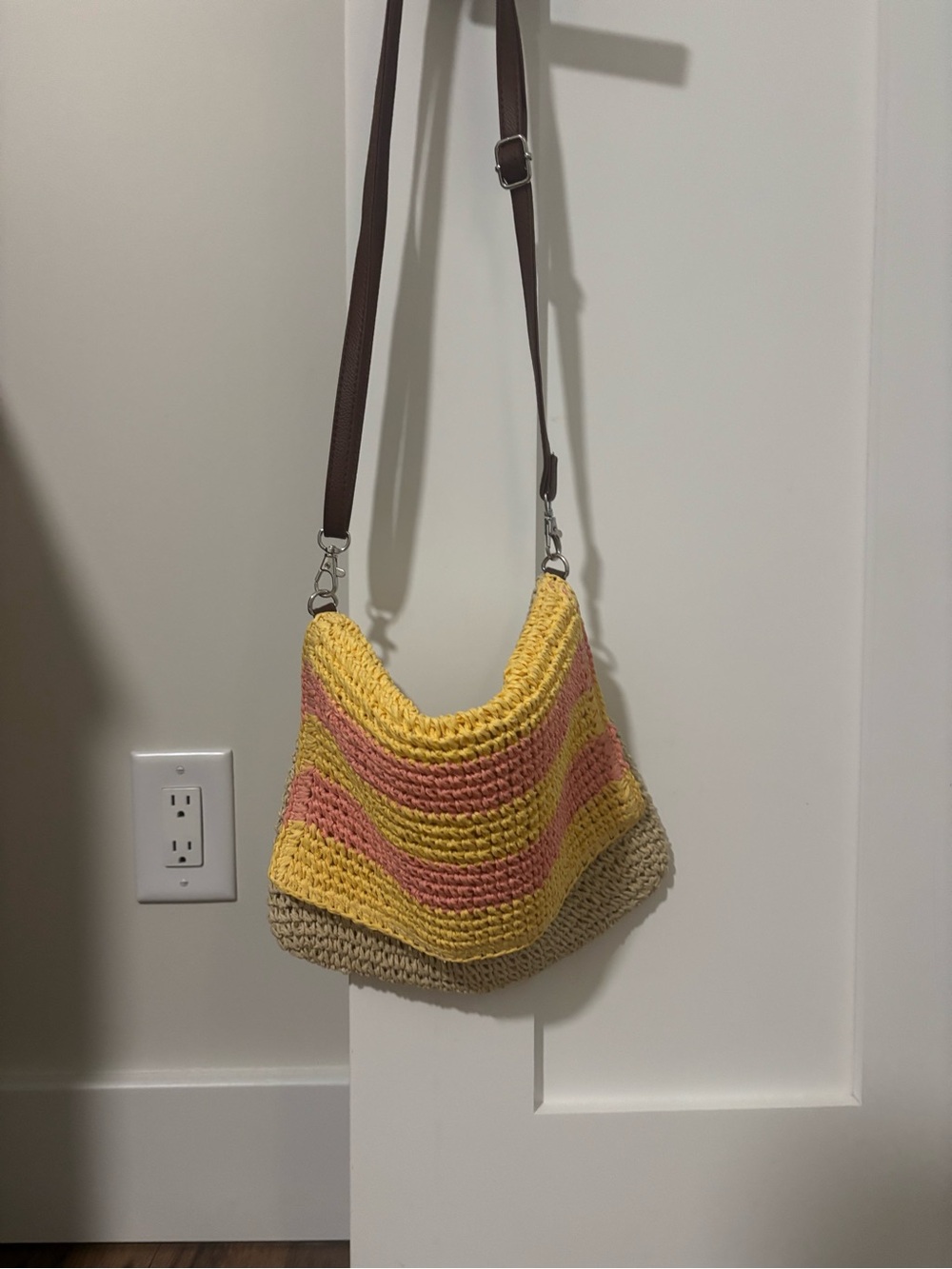 Handwoven Yellow & Pink Stripe Crochet Shoulder Bag